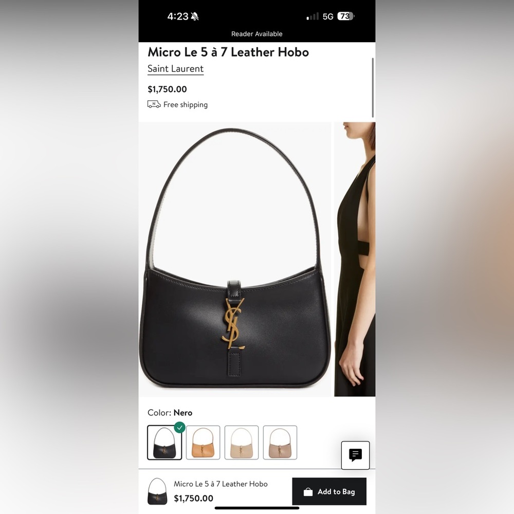 Micro Leather Hobo YSL Saint Laurent Bag Black - Picture 6 of 7